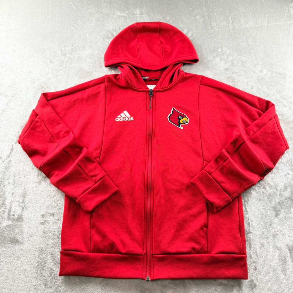 Adidas Kids Medium M 12-14 Louisville Cardinals Full Zip Hoodie Red Aeroready